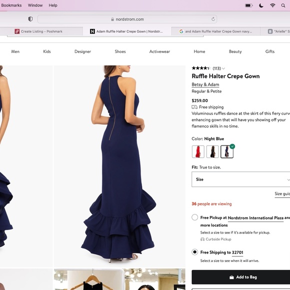 BETSY AND ADAM: Ruffle Halter Crepe Gown (NWT) - Picture 5 of 5